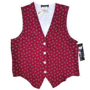 VINTAGE 90’s DEADSTOCK NWT Made USA Women’s Size Large Red Pearl Button Vest